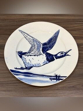 Antique Pottery Galleries Oxford England Blue White Flying Duck John Morglock